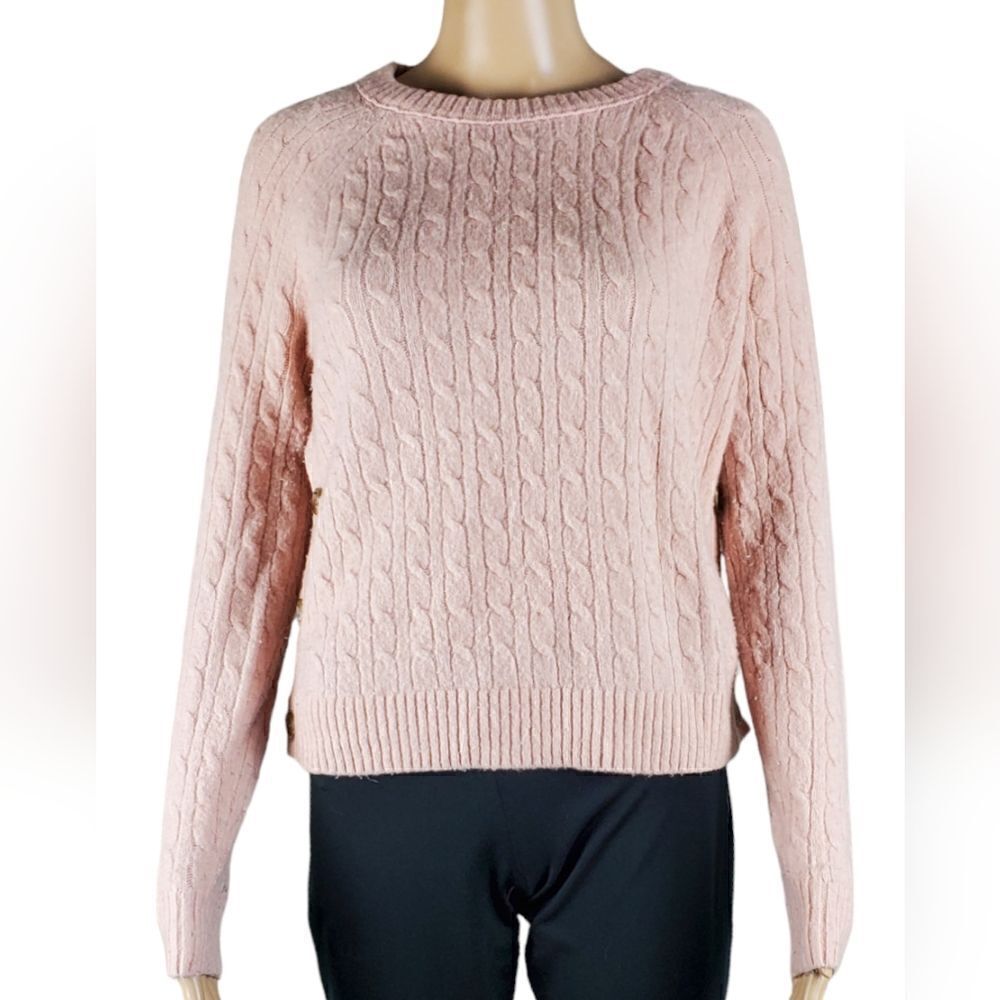 J.Crew  Blush Cable Knit Sweater with Side Buttons